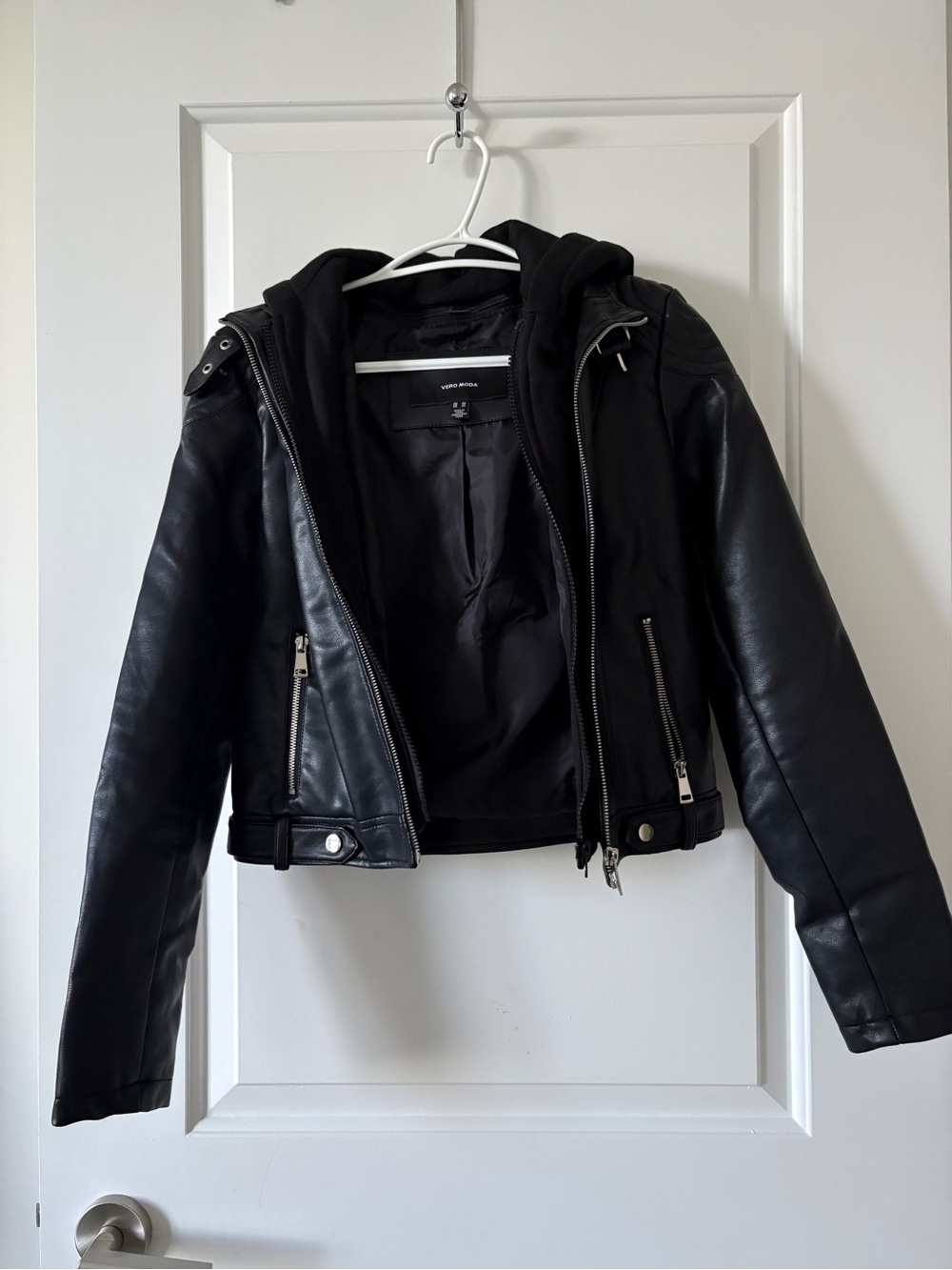Vero Moda Black Faux Leather Hooded Biker Jacket